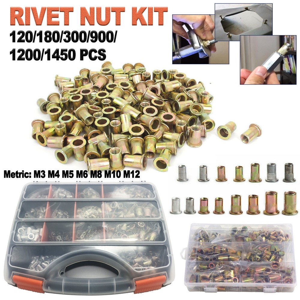120-1450pc Rivet Nut Kit-Rivnut Gun Nut Setter Thread Setting Nutsert Tool Metri