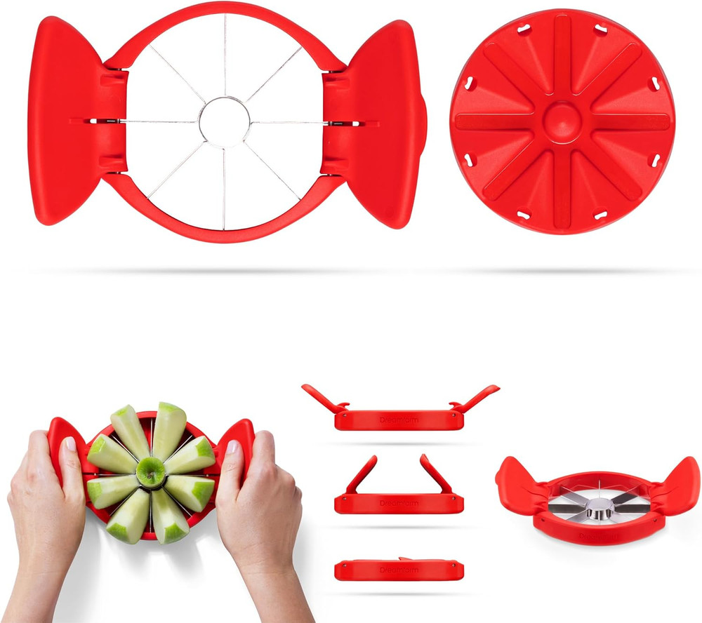 Flapple Fold-Flat, Space-Saving Apple Corer & 8-Piece Apple Slicer - Red
