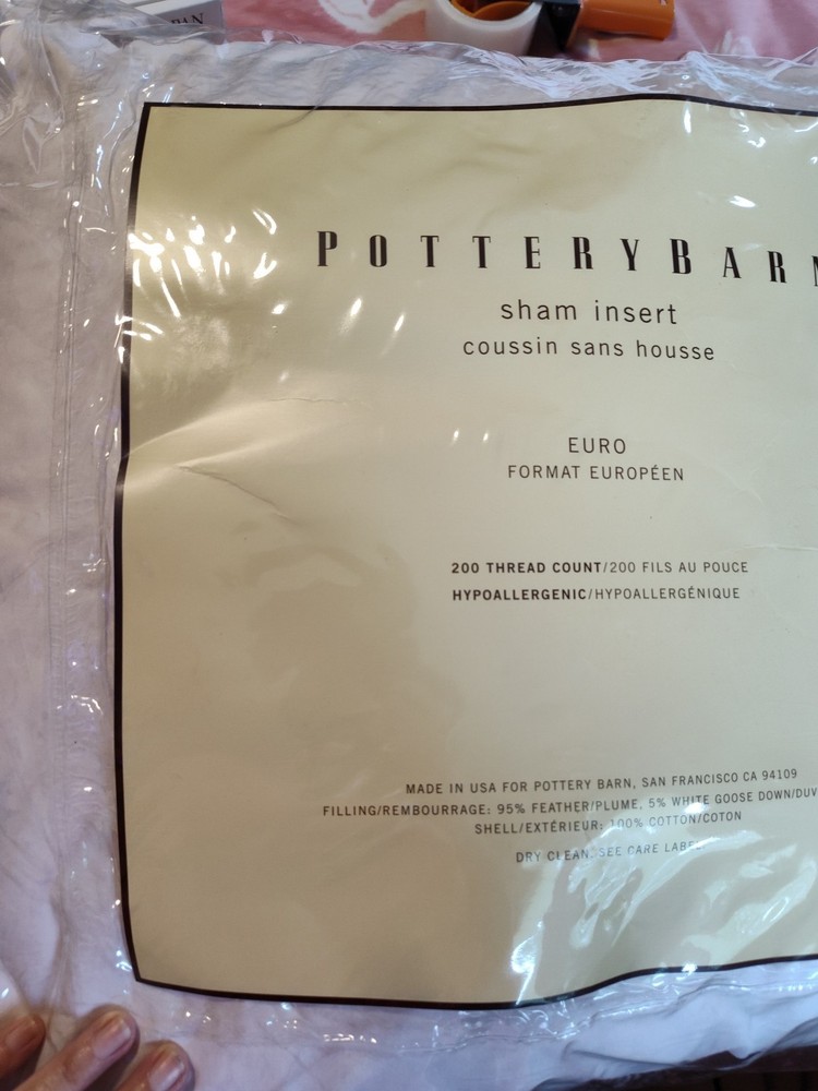 POTTERY BARN SHAM INSERT EURO 200 THREAD COUNT