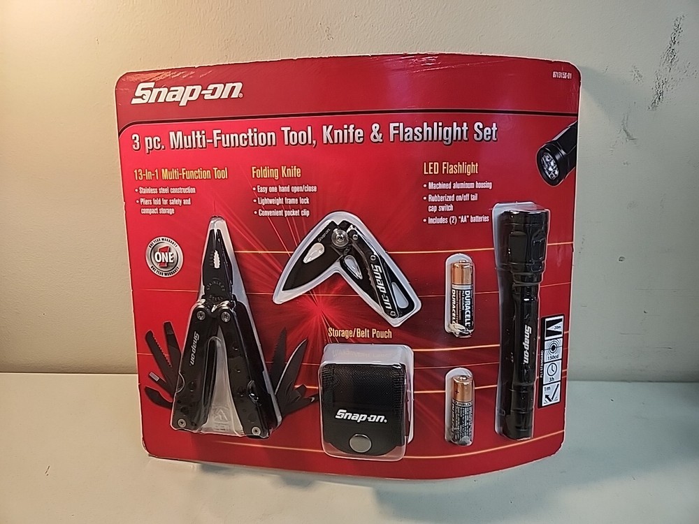 Snap-on 3 Piece Multi Tool, Folding Knife & Flashlight Set New Sealed