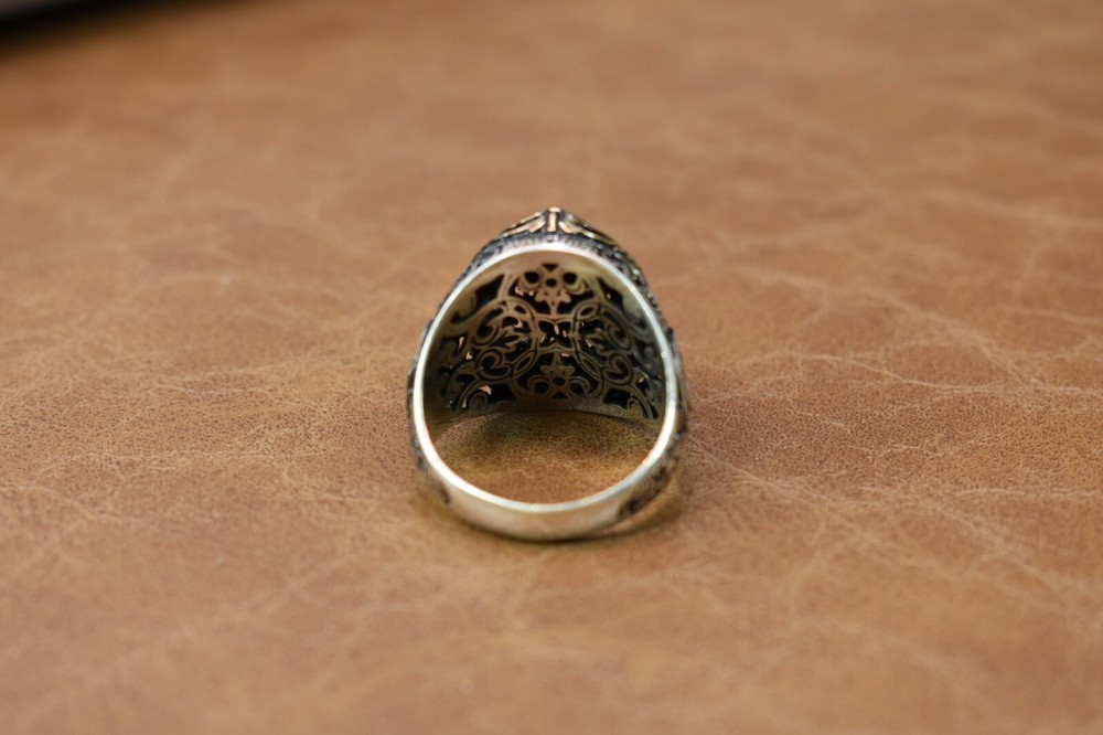 Handmade 925 Sterling Silver Men's Ring Double Eagle Pattern Size : 8 US MAN