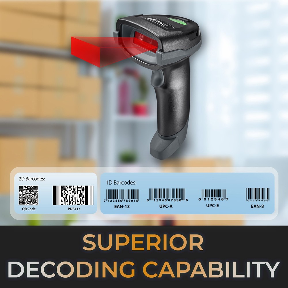 NuScan 3000 Bluetooth 2.4 GHz USB 2D Handheld Barcode Scanner, Cradle