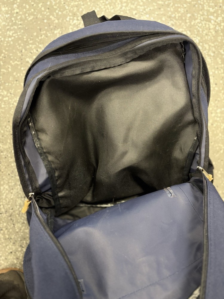 Eastsport Fabric & Suede Navy Blue & Tan Daypack Backpack, Multiple Compartments