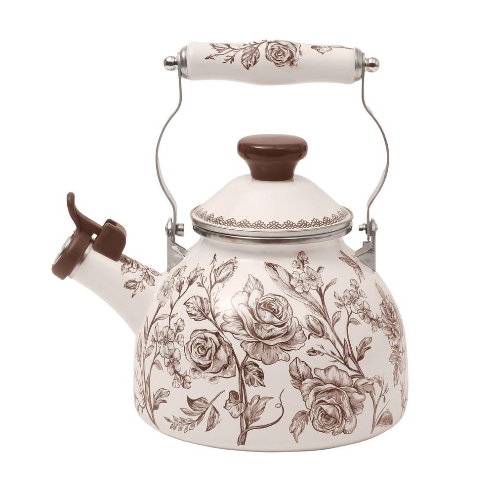 2.0-Quart Enamel on Steel Agatha Tea Kettle Brown