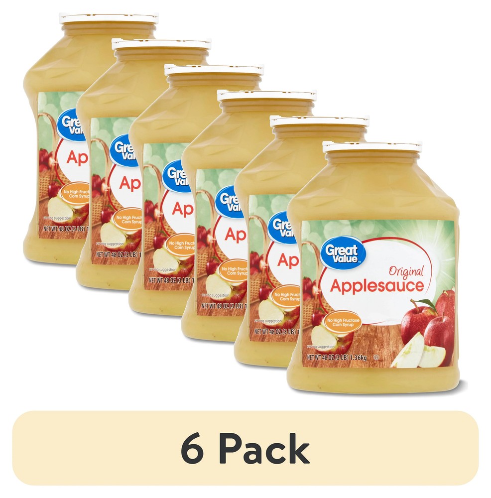 (6 pack) Great Value Original Applesauce, 48 oz, Jar