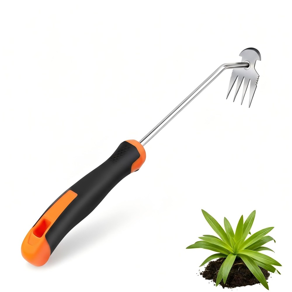 MINOVARA Weed Puller Tool, Portable Rubber-Handled Garden Tools, silver