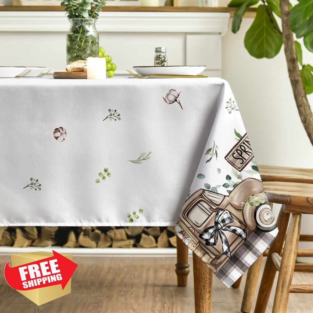 Horaldaily 60x84 Eucalyptus Truck Tablecloth Spring Rectangular