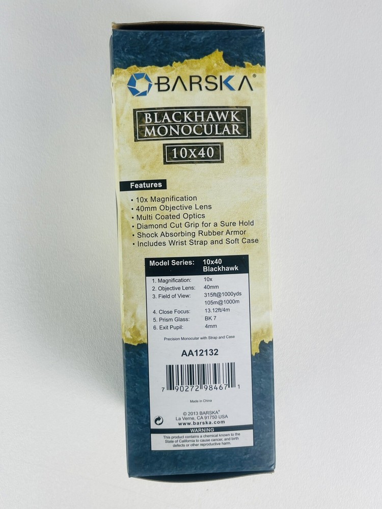 Barska AA12132 WP Blackhawk Monocular, Diamond Pattern Rubber Grips