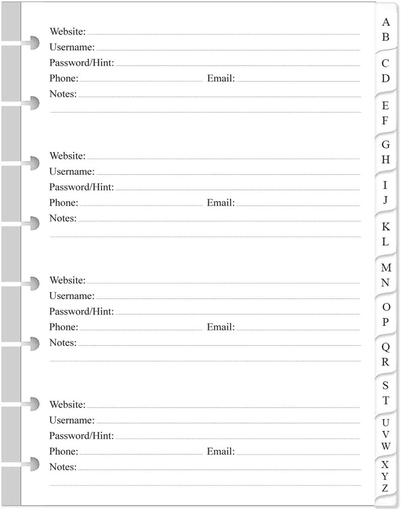 A5 TUL Discbound Password Book Refills - 8-Disc A-Z Password Notebook Refill ...
