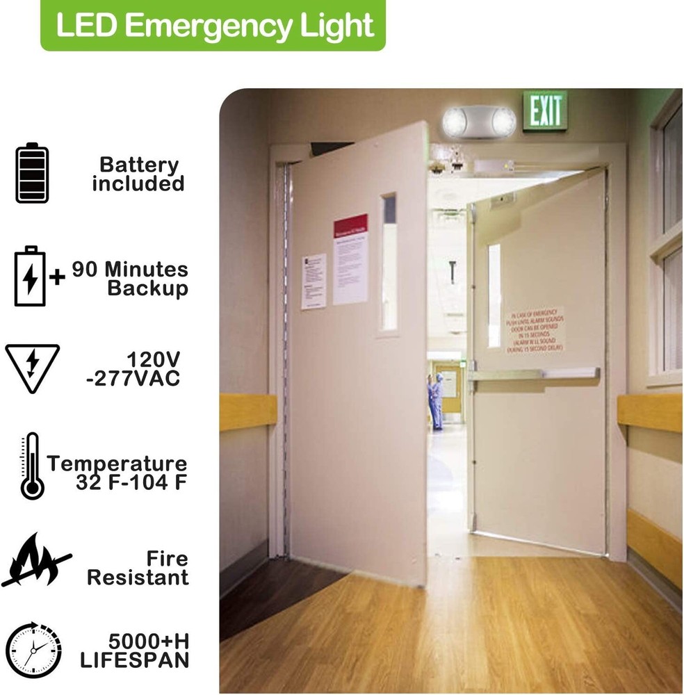 LED Emergency Exit Light Adjustable 2 Round Head With Battery Back-up UL 924