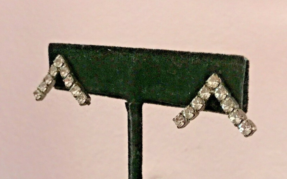 Vintage Rhinestone Stud Pierced 'V' Shaped Earrings