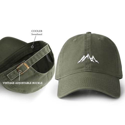 Baseball Cap Men Mountain Embroidery Dad Hat Unstructured Medium-Large Green