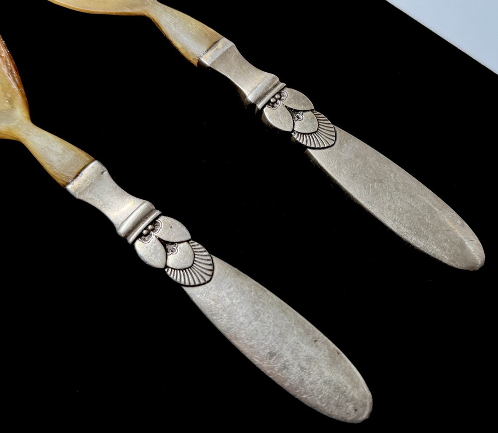 Georg Jensen Sterling Silver Horn Serving Spoon Fork Set