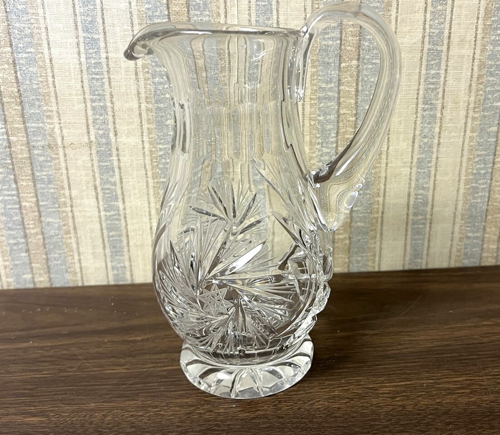 Lovely Cut Crystal Pitcher 7-1/2" Tall Unmarked