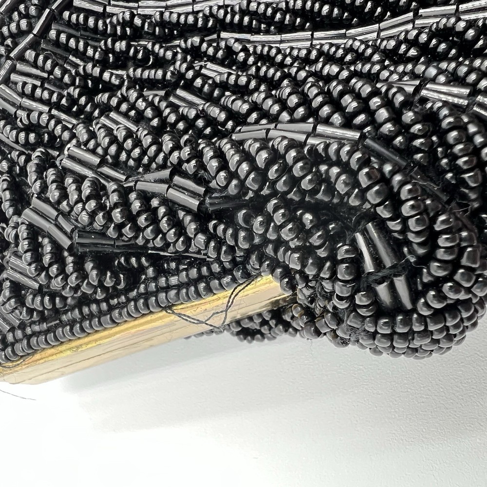 Clam Shell Black Beaded Vintage Clutch with Chain Strap