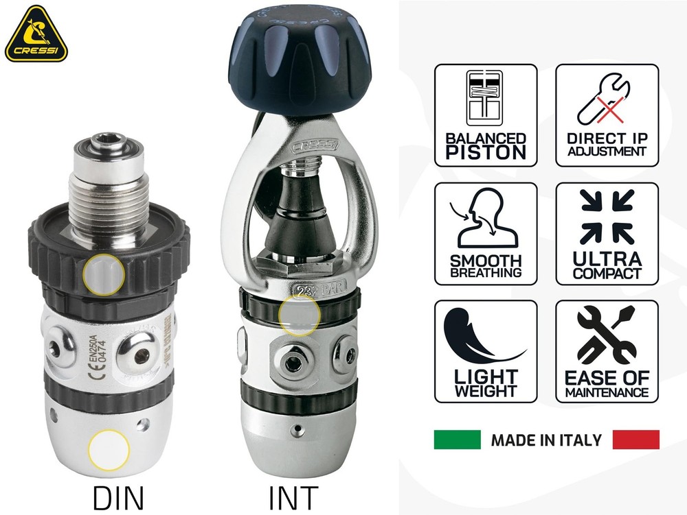 Cressi AC2 / Compact + Octopus Compact Complete Regulator Set, Black/Yellow, INT