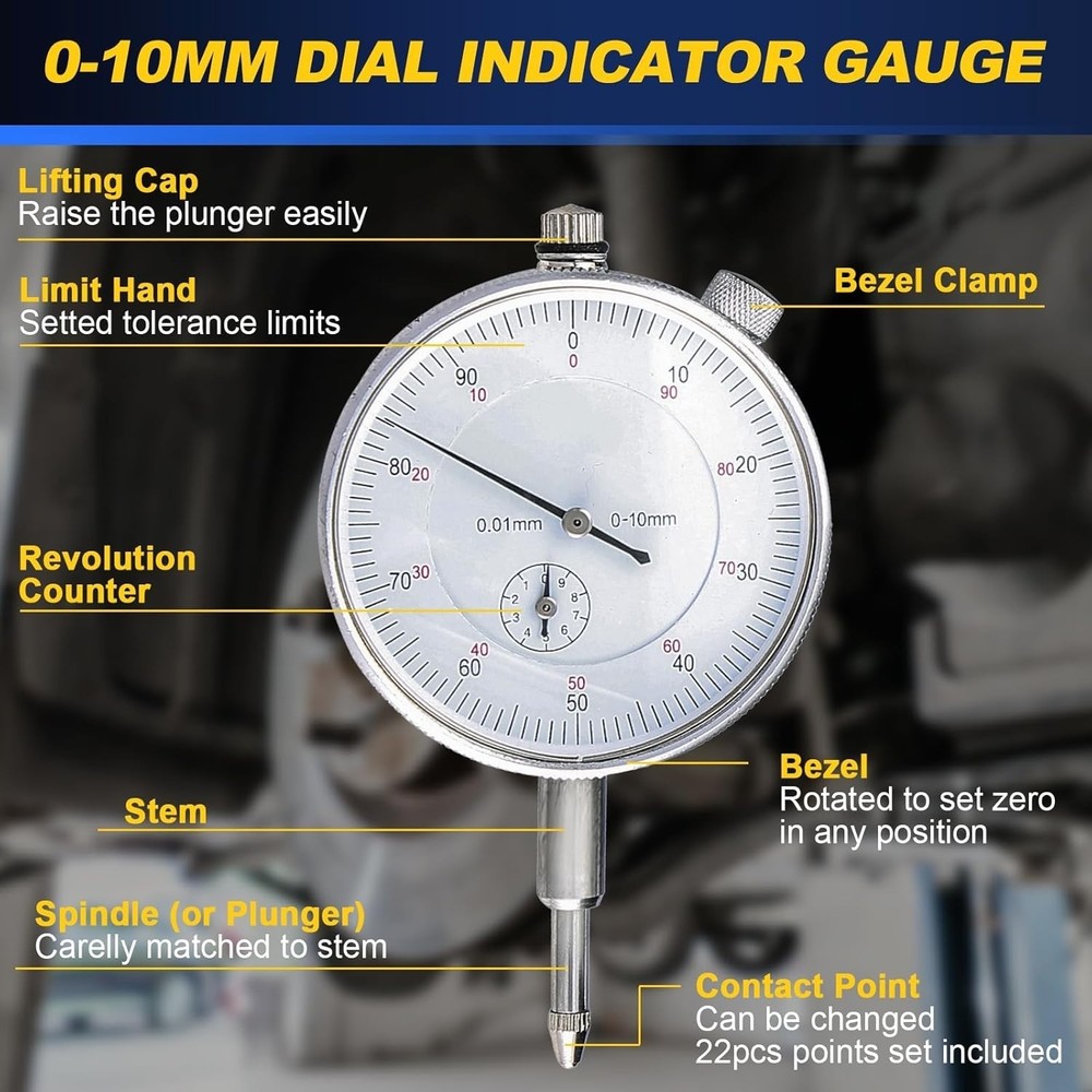 110Lbs Magnetic Base with Fine Adjustment, 0-10mm Range Dial Indicator Magnet...