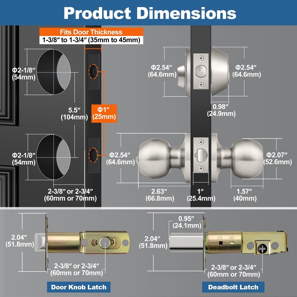 2 Pack Keyed Same Exterior Door Knobs and Single Cylinder Deadbolts Combo Set