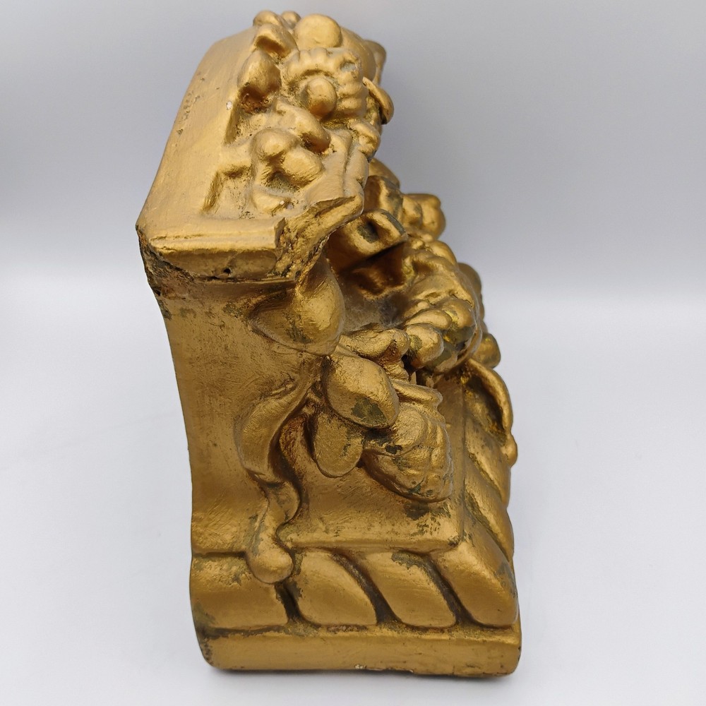 Single Vtg Gold Plaster Heavy Bookend Fruit Felt Bottom