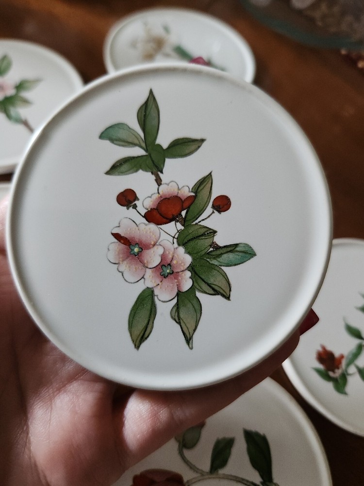 6 Porcelain Coasters Transferware Florals England