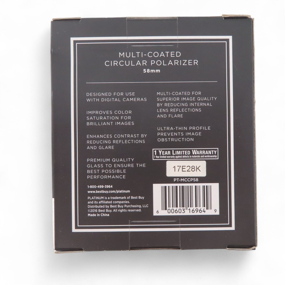 Platinum 58mm Circular Polarizer Multi Coated PT-MCCP58 New