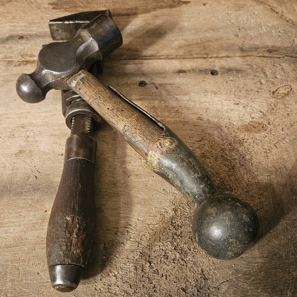 VINTAGE BLACKSMITH HAMMER & ADJUSTABLE MONKEY WRENCH TOOL LOT - UNUSUAL TOOLS -