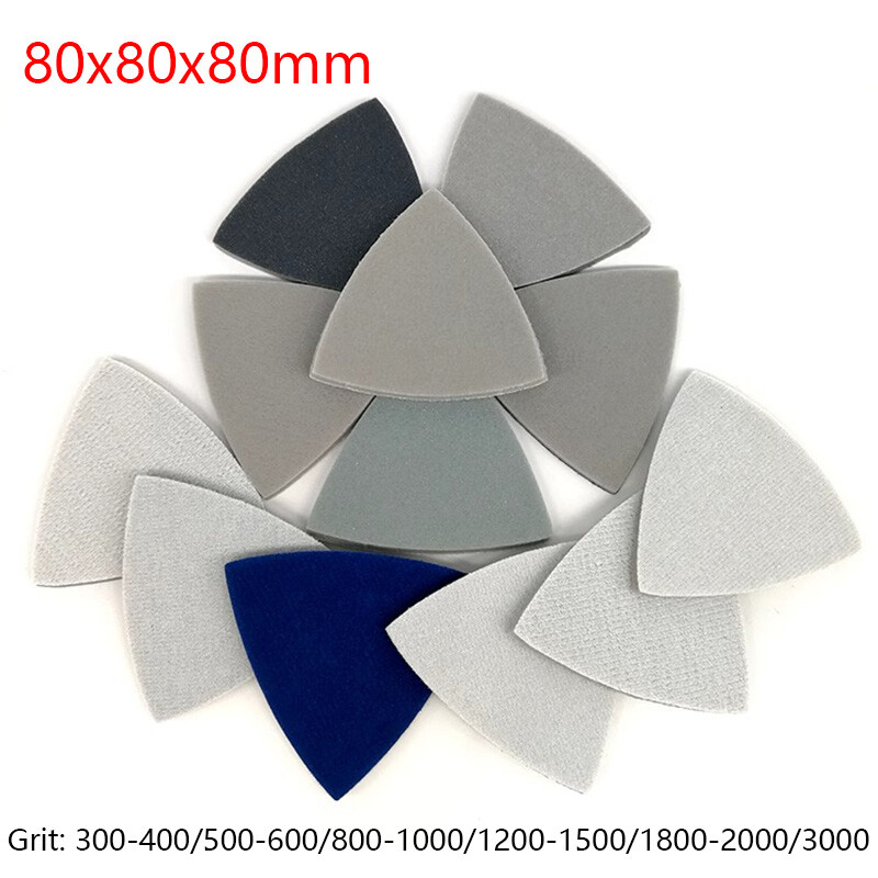 80mm Triangular Sponge Polishing Sanding Sheet Pads Multi-tool 300-3000 Grit