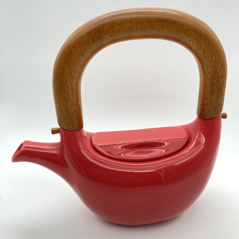 Teapot Red Envelope Red Chinese Ceramic Wood Handle 20 Oz Hanging Diffuser Peg