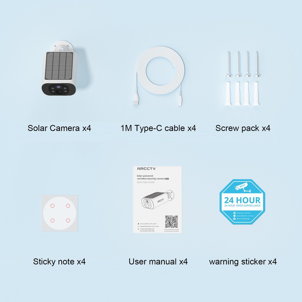 ARCCTV 4MP Solar 100%Wireless Security Camera 4-Pack -Smart Human Detection,IP66