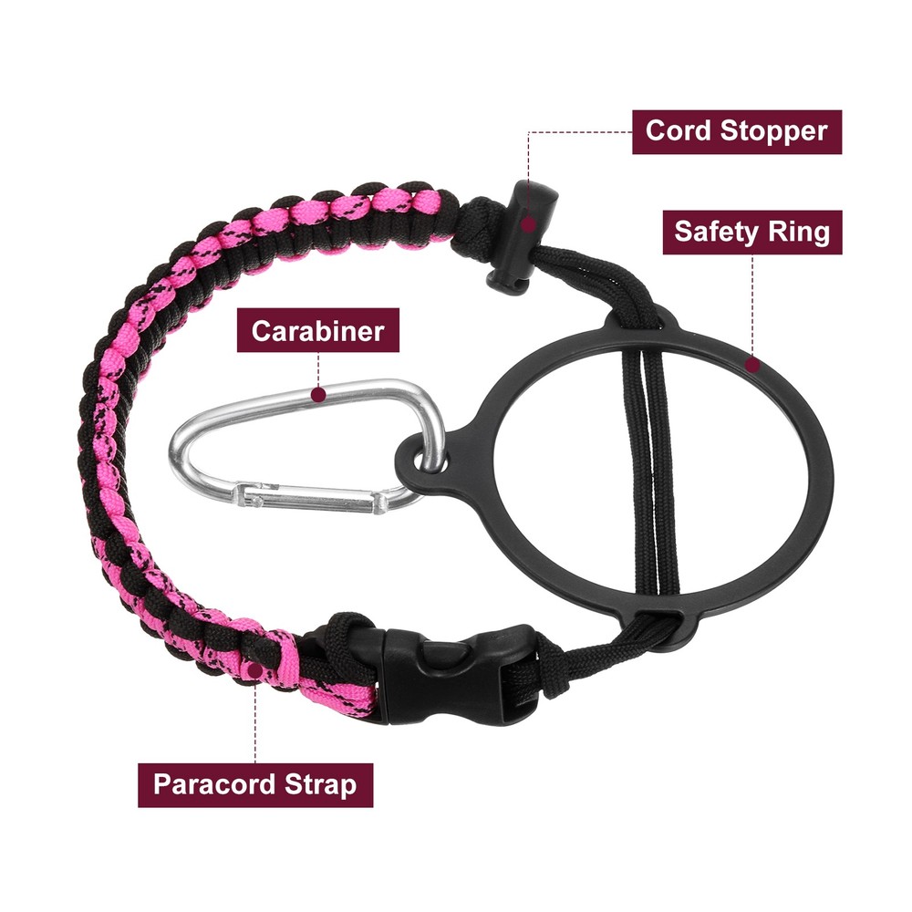 Paracord Handle, Water Bottle Handle Strap, Black/Pink