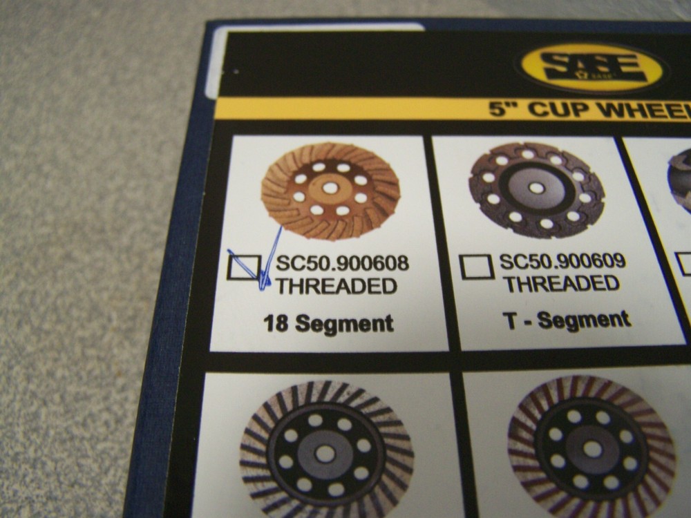 SASE 5" CUP WHEELS Concrete Grinding sc50.900608 threaded 18 segment