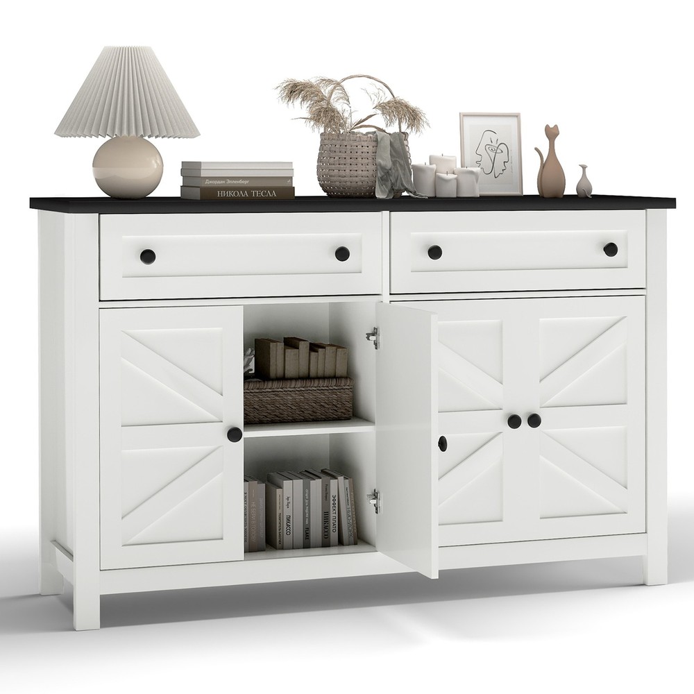 55in Sideboard Buffet Cabinet With Drawers Doors Multi-Use for Kitchen Storage