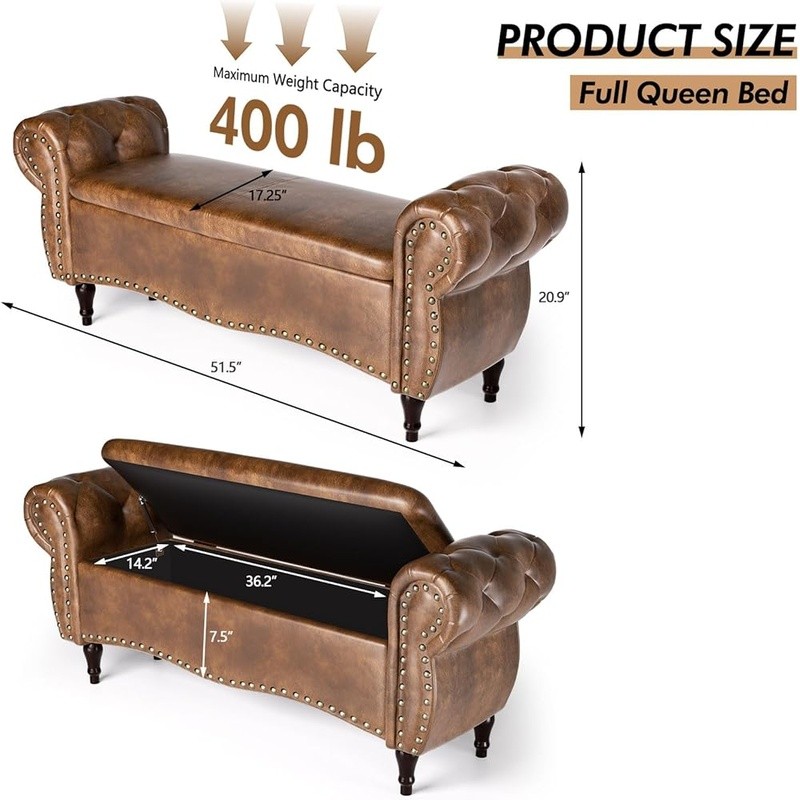 Upholstered Storage Bench Multi-Functional Ottoman Shoe Change Seat Wood Frame