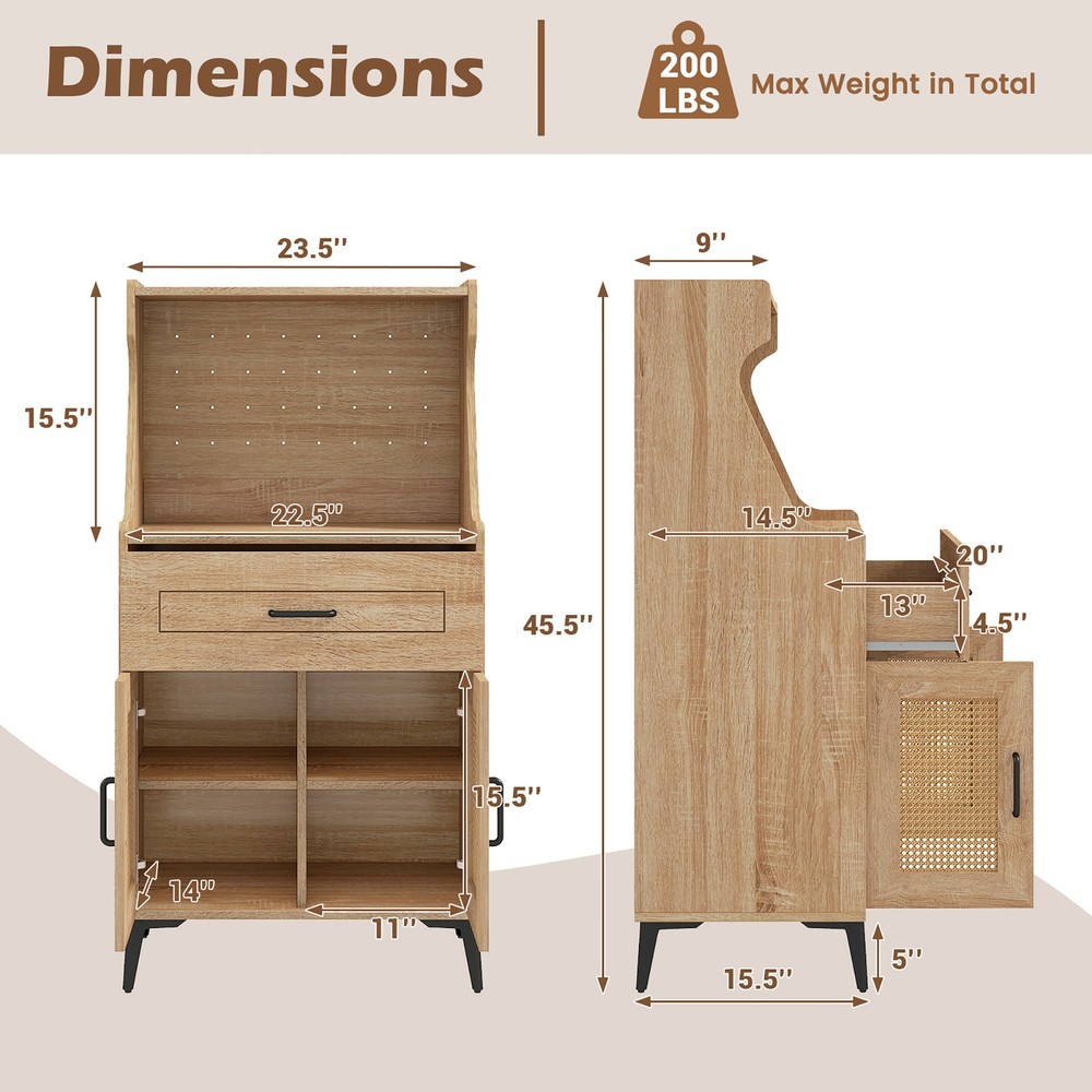 Coffee Bar Cabinet w/Pegboard Storage Drawer & Adjustable Shelf Buffet Sideboard