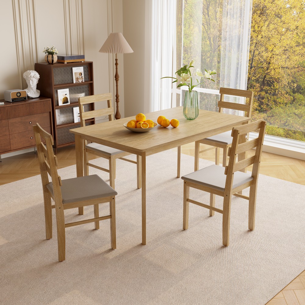Kitchen Dining Set for 4 Rectangle Table and Chairs Dining Room Solid Wood