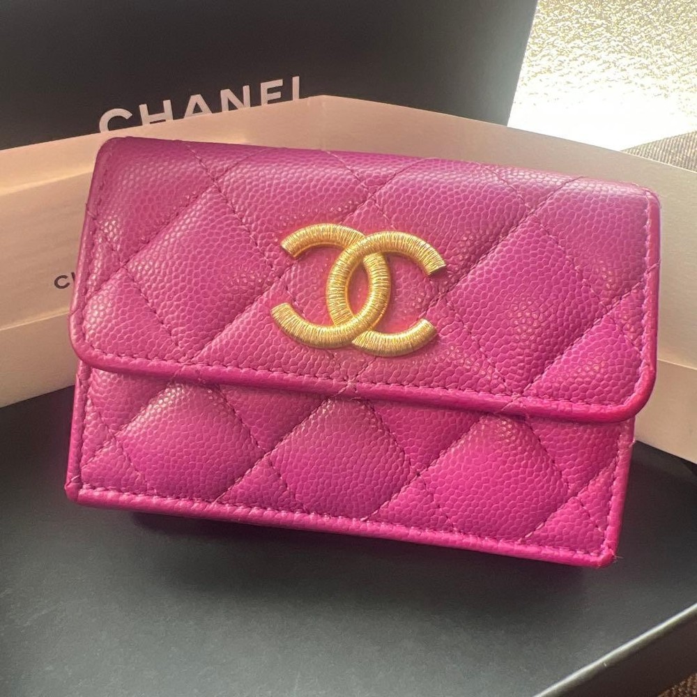 CHANEL Tri-Fold Wallet Mini Wallet Purple
