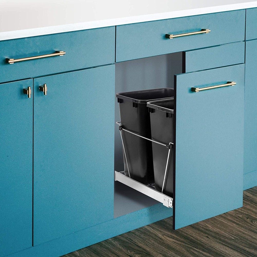 Double 35 Quart Pull Out Trash Can Waste Bin Container Under Kitchen Cabinet