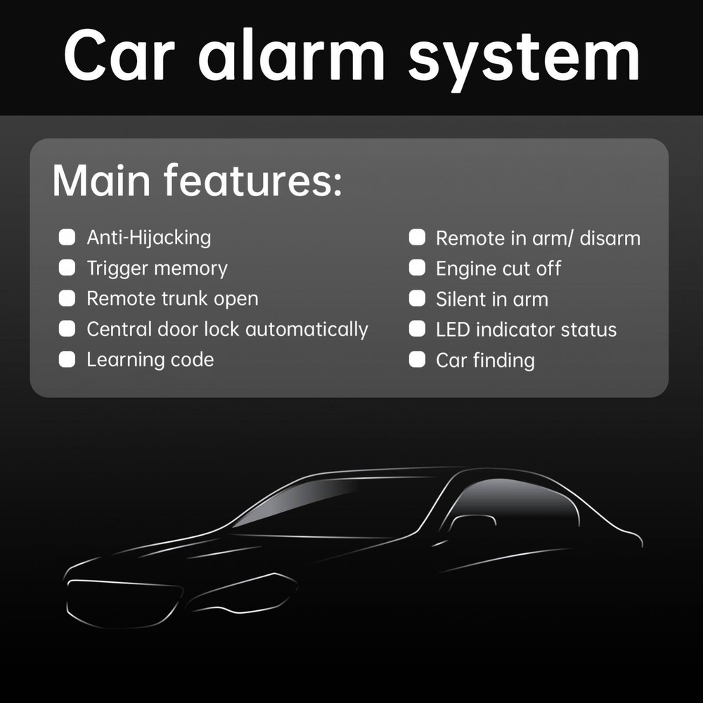 12V Auto One-Way Car Alarm Keyless Entry System with Remote Control Siren Sensor