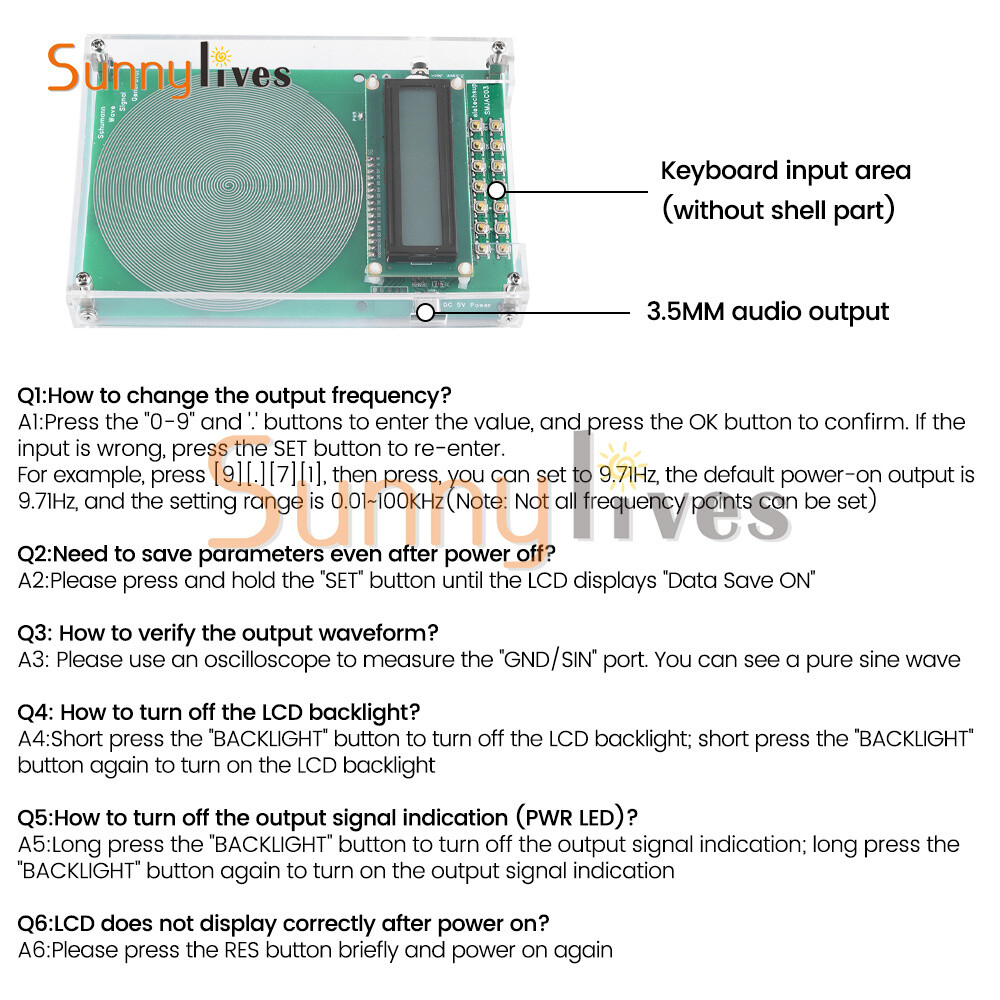 Schumann Wave Generator Pulse Sine Frequency +3.5MM Audio Output Connector +Case