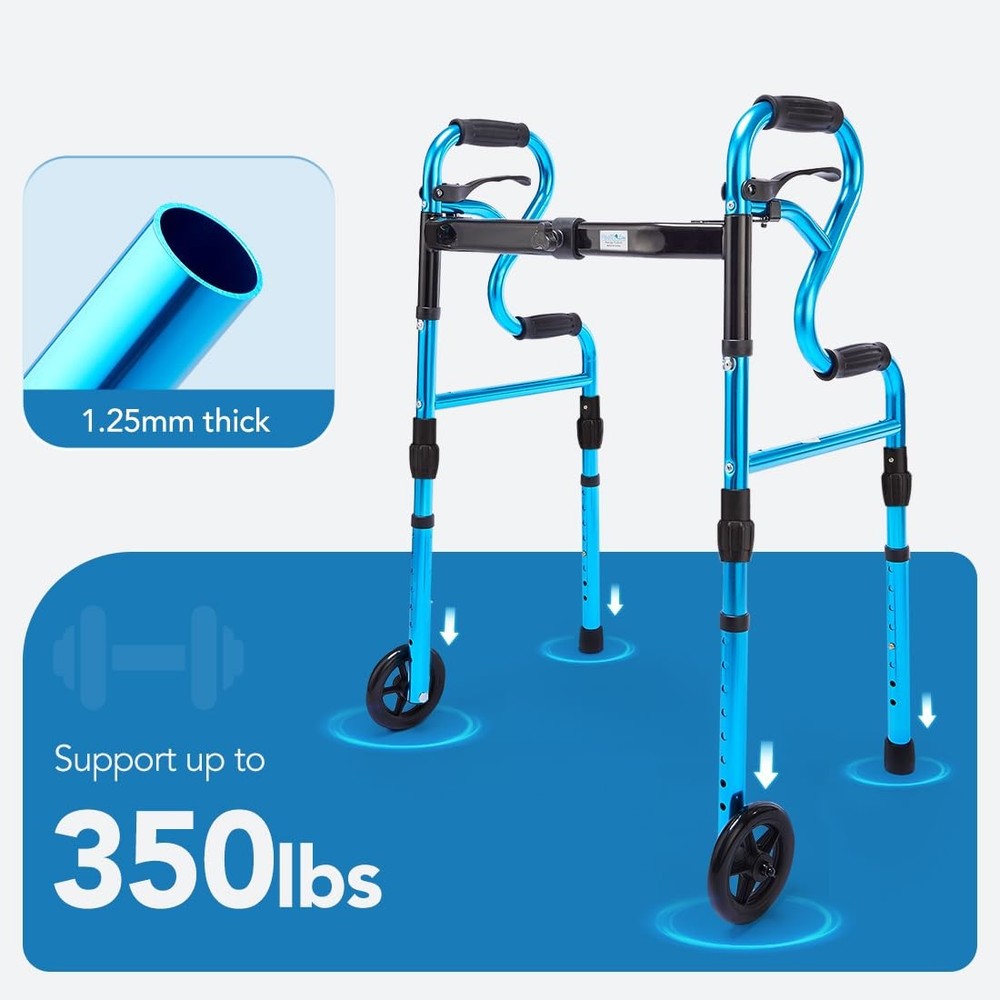 3 in 1 Folding Walker with 5” Front Wheels by Width Adjustable Compact Stand