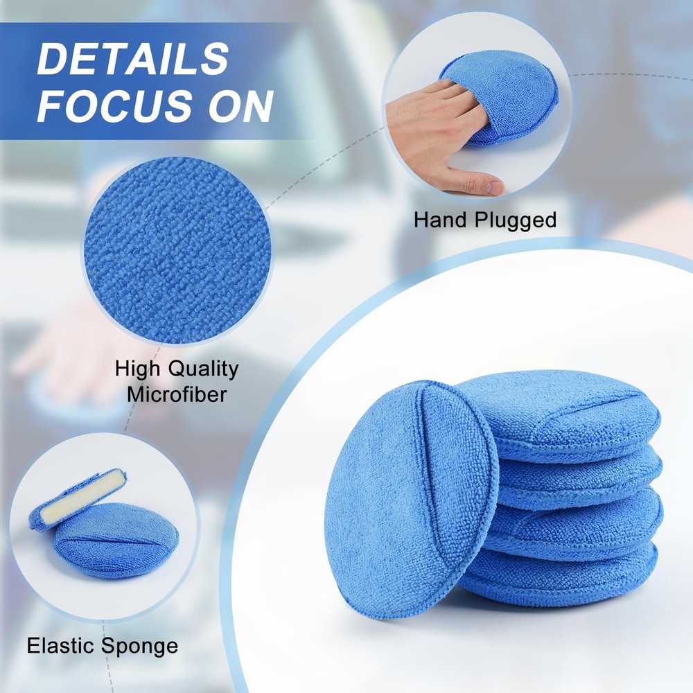Ekrnlyi Wax Applicator Pad (8 Pack), 5 Inch Microfiber 5 Inches, Blue