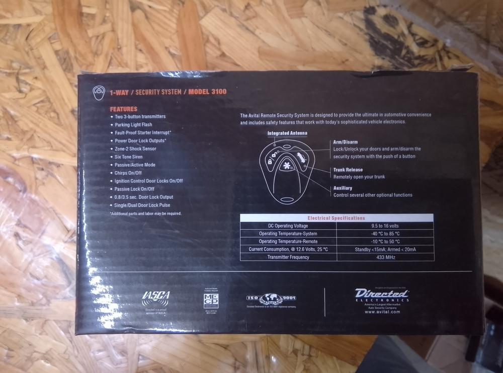 AVITAL 3100L 1-WAY SECURITY SYSTEM 3 button remote start capable