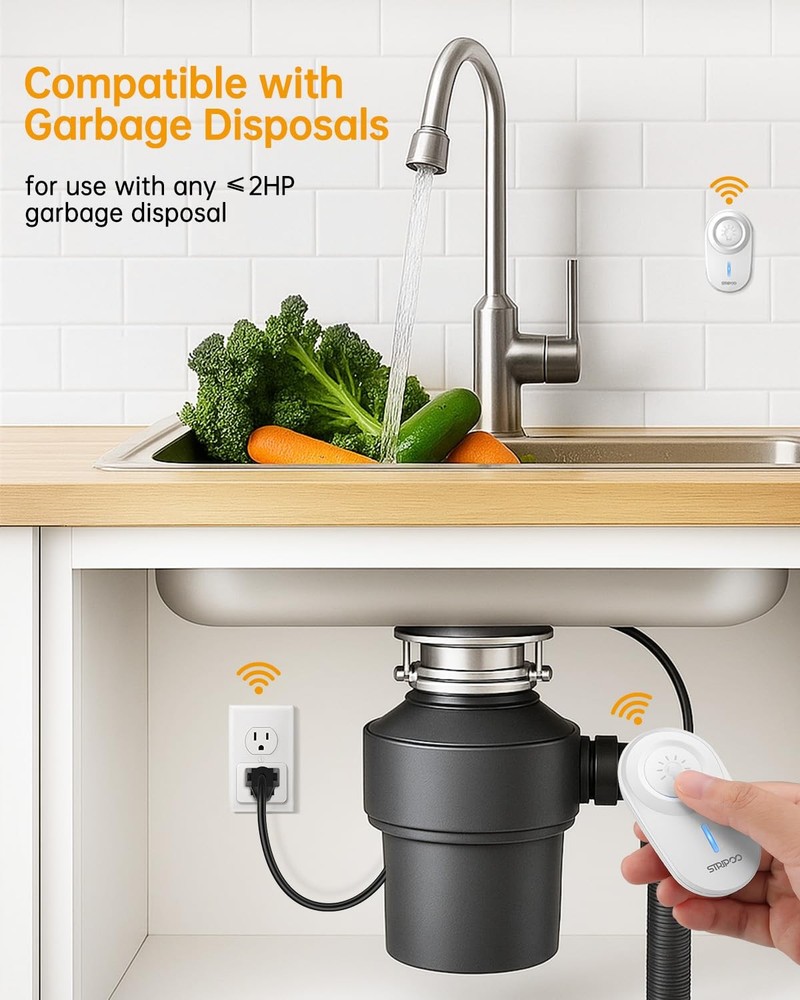 Wireless Garbage Disposal Switch Kit Detachable Wall Mounted Remote Control O...