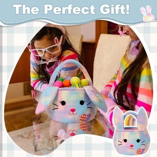 Easter Baskets for Kids,Plush Egg Hunting Easter Buckets with Handle Multi