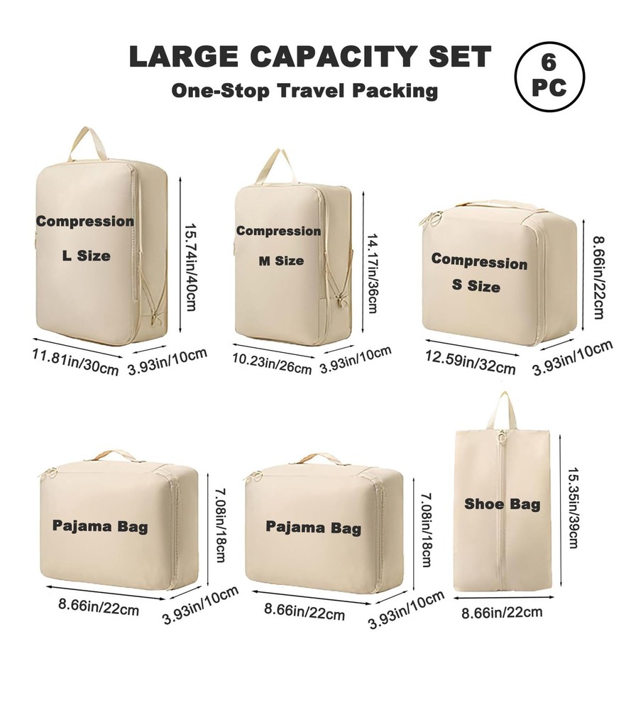 6 Set Compression Packing Cubes for Suitcases, Lightweight Luggage Organizer ...