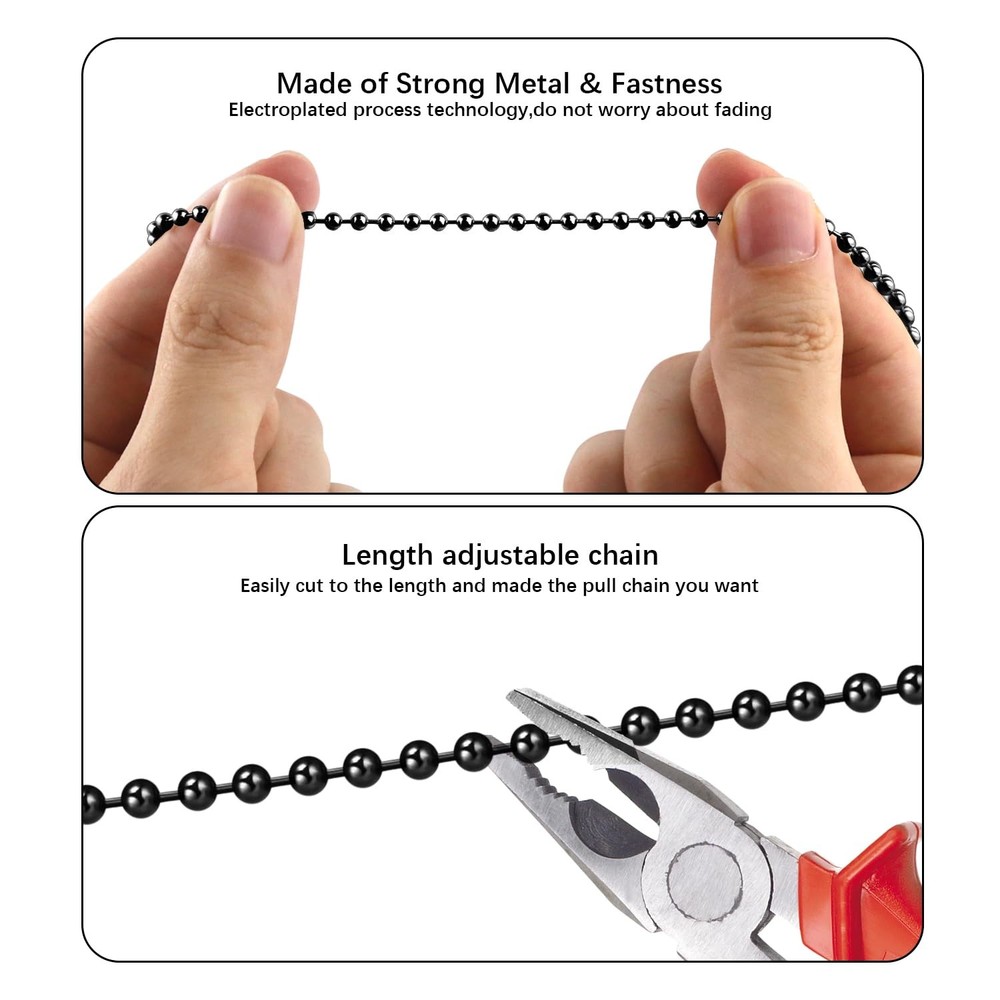 Dotlite Black Ceiling Fan Pull Chain, 120" Extra Long Rust Proof 3mm