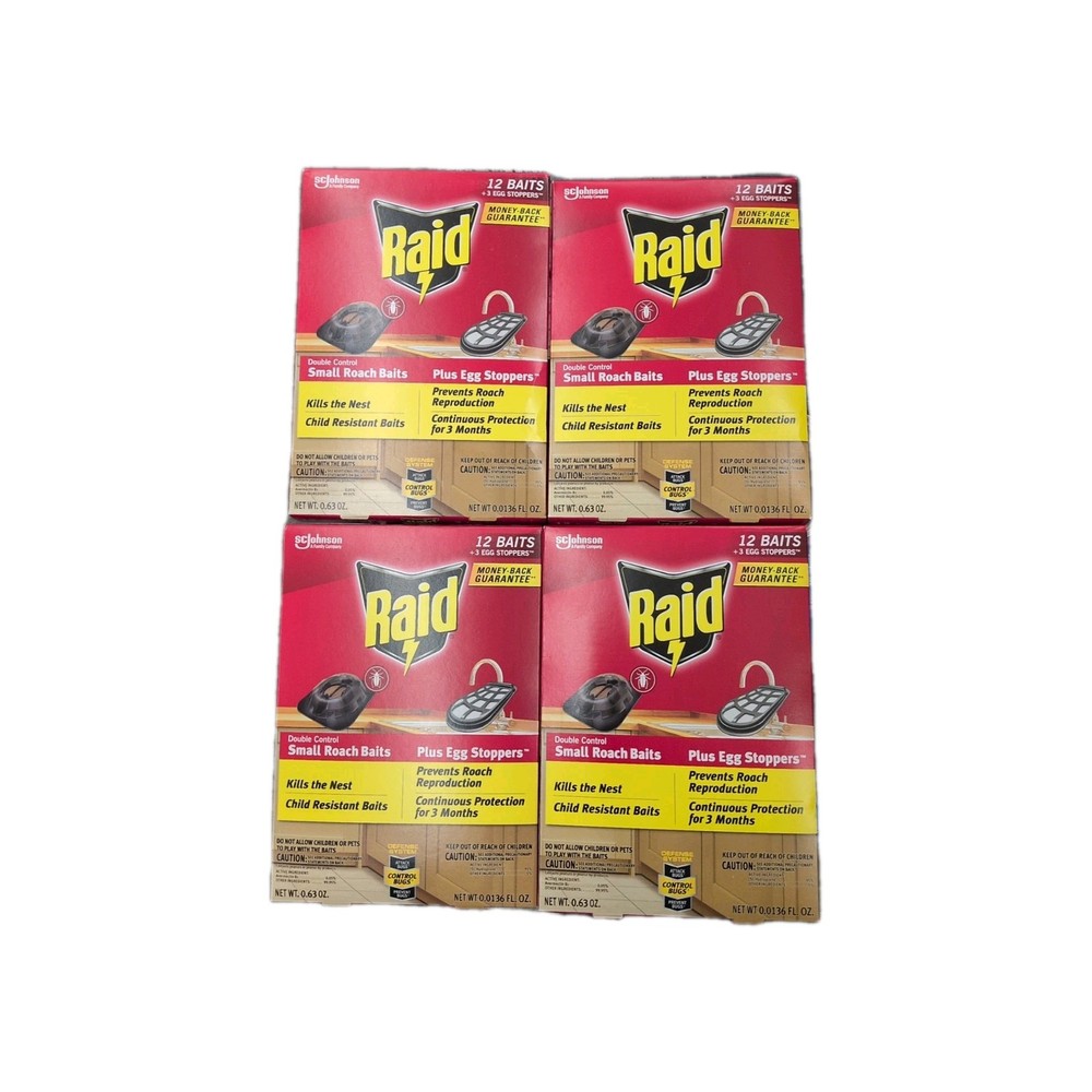 4 Packs -  Raid Small Roach Baits Double Control Defense System Lot 48 Bait Trap