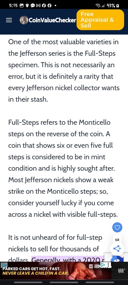 Full Steps Error 2020 Jefferson Nickle With Tilted Doors.