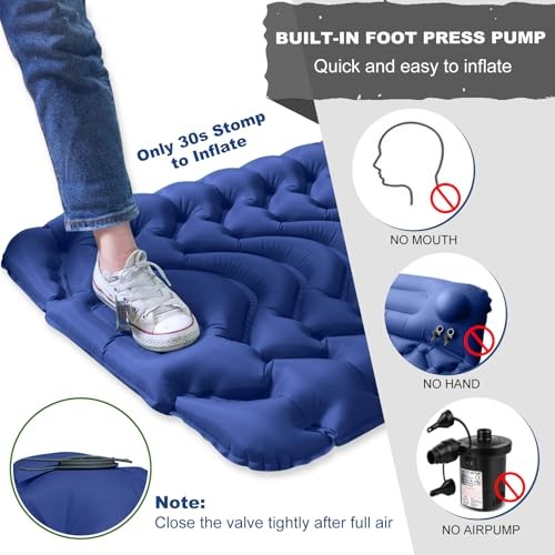 Sleeping Pad, Extra Thickness Inflatable Camping Sleeping Mat with Navy Blue