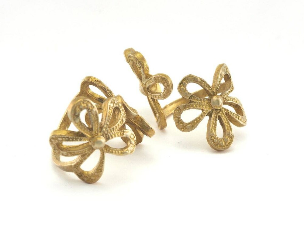 Flower Adjustable Ring Raw Brass (19mm 9US inner size) 962